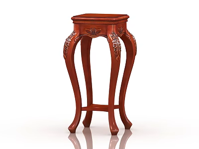 Wooden Flower Stand With Elegant Carved Design And Curved Legs Classic Style 3d model