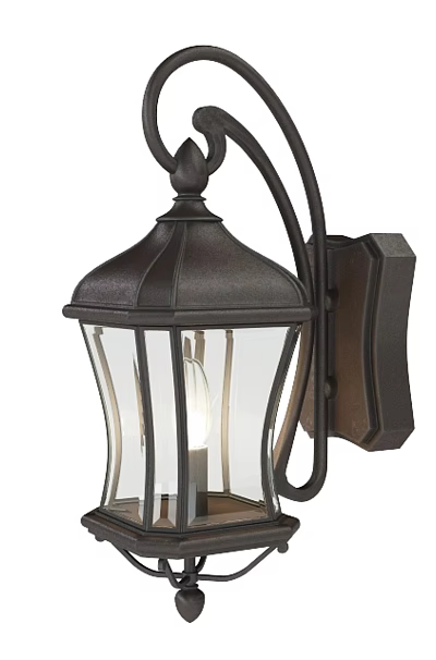 Traditional Metal Wall Light With Curved Arm Glass Shade And Decorative Finial Design 3d model