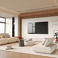 Modern Minimalist Living Room With Large Windows Light Sofas And TV Wall 3d model