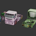 Two White Truck Models With Spare Tires On Reflective Black Surface