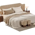 Soft Fabric Upholstered Double Bed With Matching Wooden Nightstands And Cozy Warm Bedroom Furnishing Set