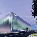 Modern Gallery Building Featuring Geometric Glass Facade Illuminated Exterior Trees And Cars Near Entrance