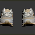 Light Beige Retro Athletic Shoes With Copper Accents Mesh Upper White Laces And Thick Sole