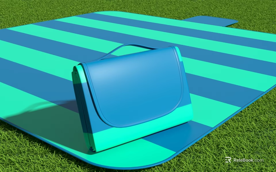 Blue Green Striped Picnic Mat With Foldable Bag For Outdoor Grass Use 3d model 