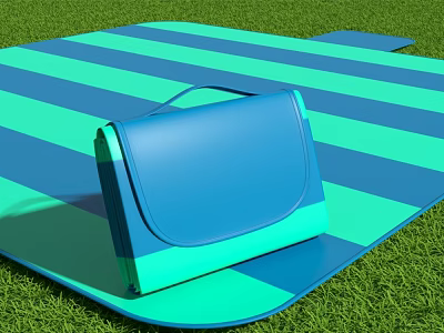 Blue Green Striped Picnic Mat With Foldable Bag For Outdoor Grass Use 3d model