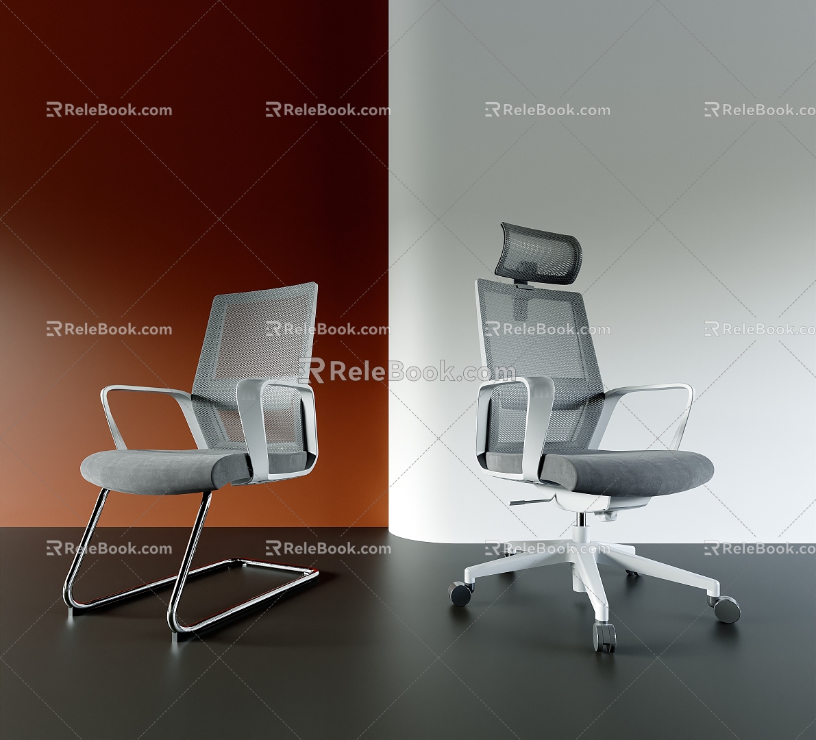 Office Chair Bow Rotating Pulley Armrest Grid 3d model