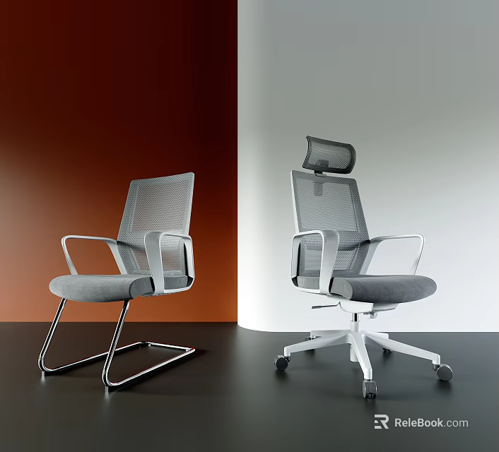 Modern Mesh Office Chairs With Ergonomic Backrest Metal Frame And Swivel Wheels 3d model 