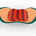 Modern Curved Lounge Chair With Green Frame And Orange Black Chevron Pattern Seat