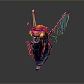 Vibrant Cartoon Insect Character With Red Pink Wings Yellow Eyes Black Body
