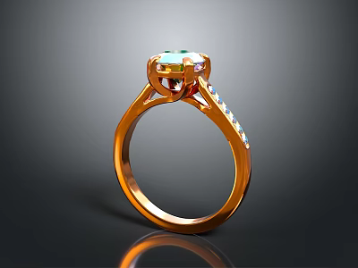 Elegant Golden Ring Accessory With Central Gemstone And Side Stones 3d model