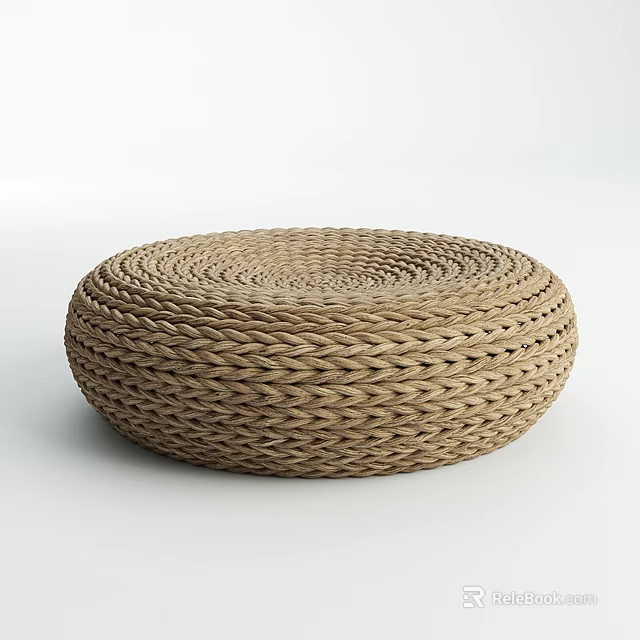 Light Brown Woven Round Cushion for Home Decor with Natural Material 3d model 