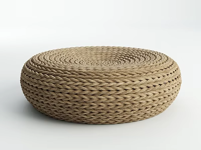 Light Brown Woven Round Cushion for Home Decor with Natural Material 3d model