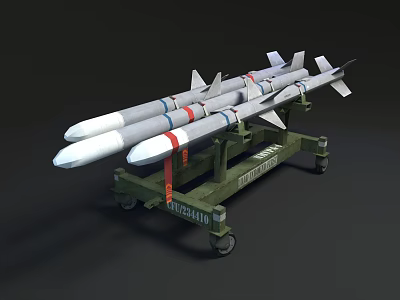 Military Missiles As Weapon System Mounted On Mobile Launcher Cart Racks 3d model