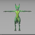 Fantasy Green Horned Creature Character With Muscular Body And Outstretched Arms