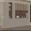 Modern Cream Sideboard With Light Wood Accent LED Lighting Open Shelves And Decorative Items