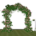 Wedding Archway Decorated With Green Vines Pink Flowers On Lush Grass And White Drapery