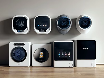 Midea Washing Machines With Modern Design Display Screens And Control Buttons In Various Models 3d model