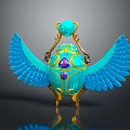 Mythical Decorative Beetle Figure With Blue Wings Gold Accents And Purple Gems