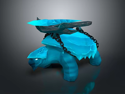 Blue Reptile Turtle With Spiked Shell And Chains On Armored Back 3d model