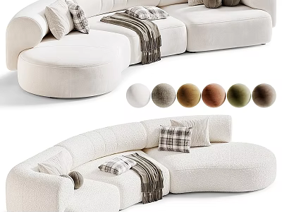 Cozy Cream Sectional Sofa With Plush Pillows Throw Blanket And Color Options 3d model