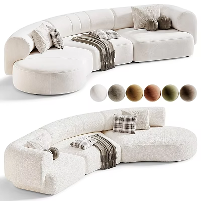 Cozy Cream Sectional Sofa With Plush Pillows Throw Blanket And Color Options 3d model