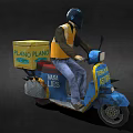 Game Movie Character Riding Blue Motorcycle In Orange Vest With Yellow Delivery Box