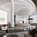 Sales Office Interior Design With Lobby Sofas Chandeliers And Large Glass Windows