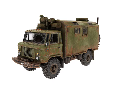 Military Green Vintage Functional Vehicle With Off-Road Tires And Roof Equipment 3d model