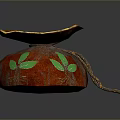 Decorative Red Bag With Green Leaf Patterns Brown Rim And String Decorations