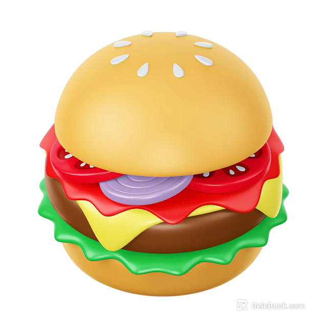 Fresh Delicious Hamburger With Sesame Bun Tomato Onion Cheese Patty And Lettuce 3d model 