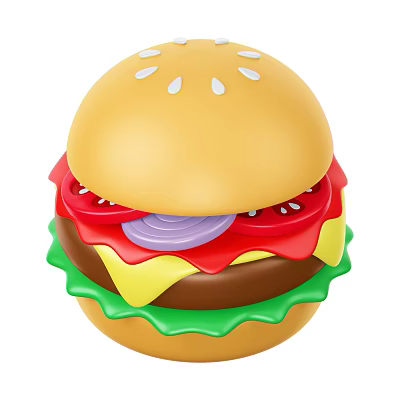 Fresh Delicious Hamburger With Sesame Bun Tomato Onion Cheese Patty And Lettuce 3d model