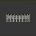 Cartoon Style Gothic Architecture Interior with Arched Columns and Honeycomb Backdrop 3d model