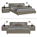 Modern Double Bed with Headboard Nightstands Table Lamps and Bedding 3d model