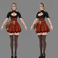 Game Character Design With Red Dress Black Top Black Stockings Belt And Pouch
