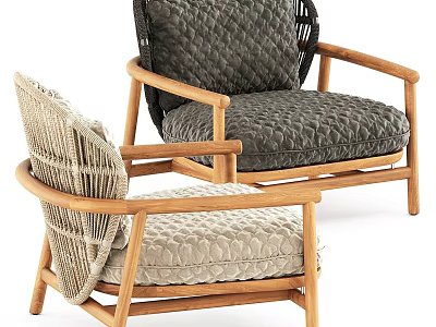 Modern Outdoor Sofa With Wooden Frame Woven Backrest And Plush Cushions 3d model