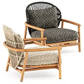 Modern Outdoor Sofa With Wooden Frame Woven Backrest And Plush Cushions