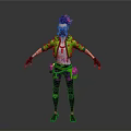 Other Stylized 3D Character Model With Pink Hair Green Jacket Purple Pants Goggles Utility Belt