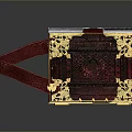 Elegant Decorative Storage Box With Red Strap And Golden Carved Patterns For Daily Use