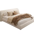 Light Colored Soft Upholstered Kids Bed with Plush Pillows and Cozy Blanket