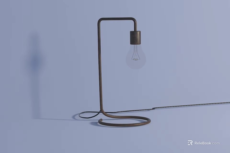Modern Minimalist Table Lamp With Metal Stand And Clear Glass Bulb 3d model 