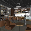 Cozy Café Interior With Brown Leather Seats Round Tables Bar Counter Meeting Happy Food Signboard