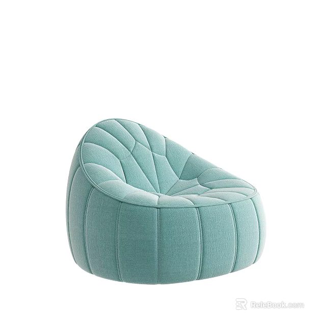 Light Green Velvet Bean Bag Chair With Quilted Stitching And Rounded Design 3d model 