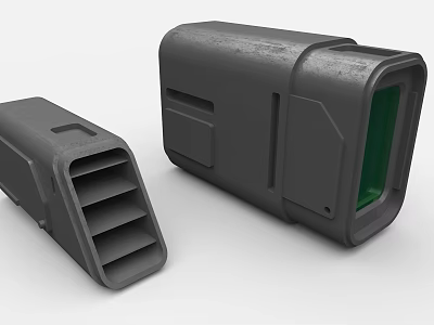 Industrial Equipment Black Enclosure Components With Ventilation Slots And Green Viewing Window 3d model