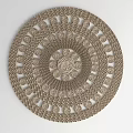 Woven Round Carpet With Intricate Concentric Circle Pattern And Neutral Beige Tone