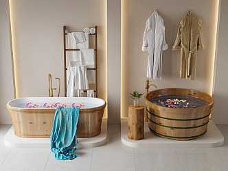 Modern Bathtub Wooden Bathtub Sauna Barrel 3d model