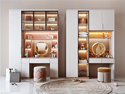 Modern White Dressing Table With Glass Cabinets Mirrors And Lighting Strips 3d model