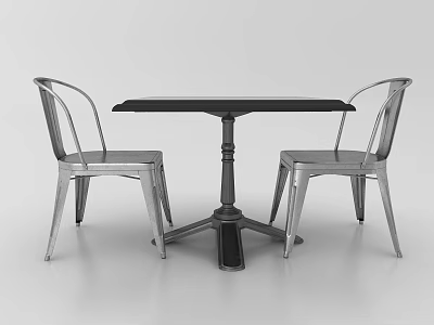Modern Dining Table Set With Black Tabletop And Silver Metal Chairs 3d model