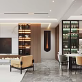 Modern Living And Dining Room Interior With White Sofa Round Decor Green Plants And Bookshelves