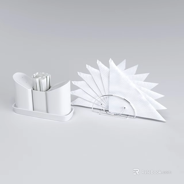 White Tissue Holder with Tissue Roll and Fan Shaped Folded Tissues on Light Gray 3d model 