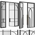 Modern Double Doors With Black Metal Frame Grid Design And Brass Handles
